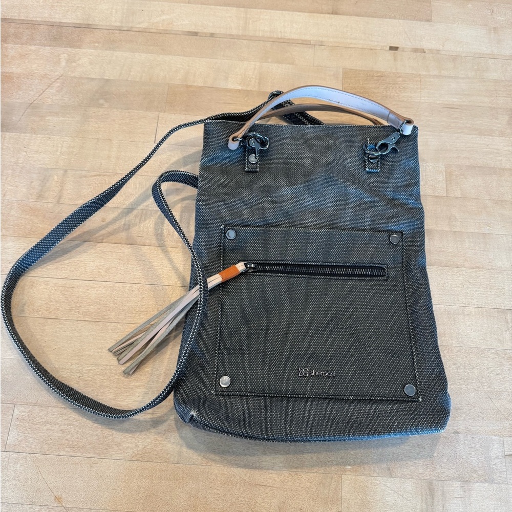 Sherpani Gray Crossbody Bag with Adjustable Strap and Silver Hardware